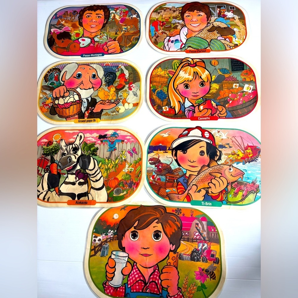 Vintage Passe-Partout Canada Retro TV Kids Placemats Set of 7